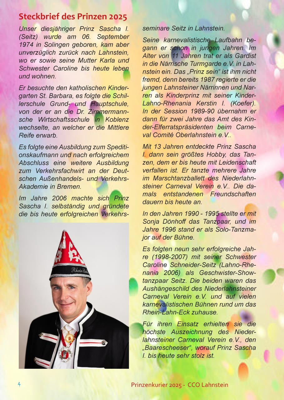 Prinzenkurier 2025 Prinz und Lahno-Rhenania 2025