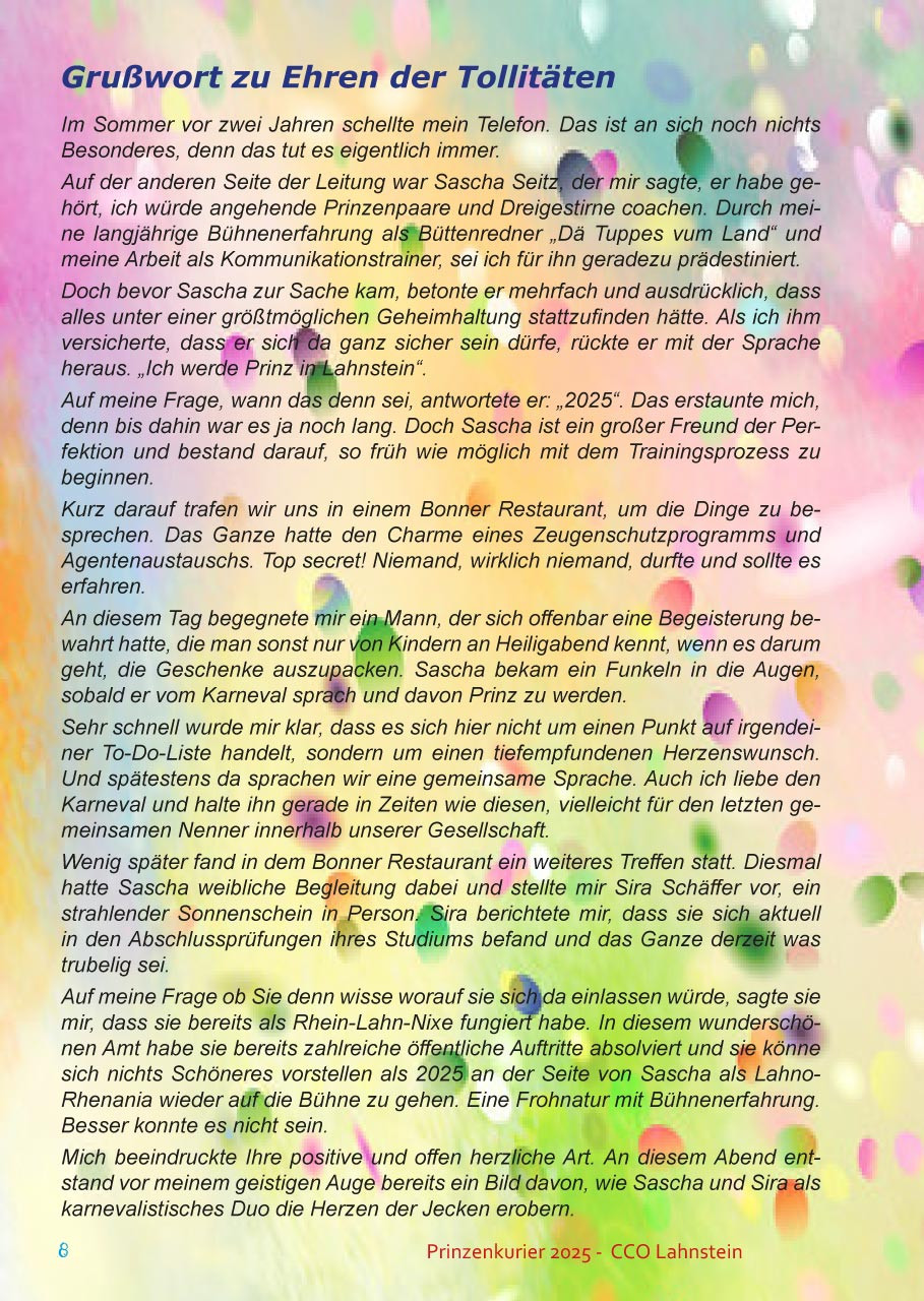 Prinzenkurier 2025 Prinz und Lahno-Rhenania 2025