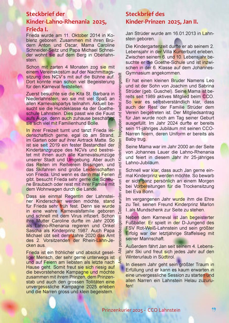 Prinzenkurier 2025 Prinz und Lahno-Rhenania 2025